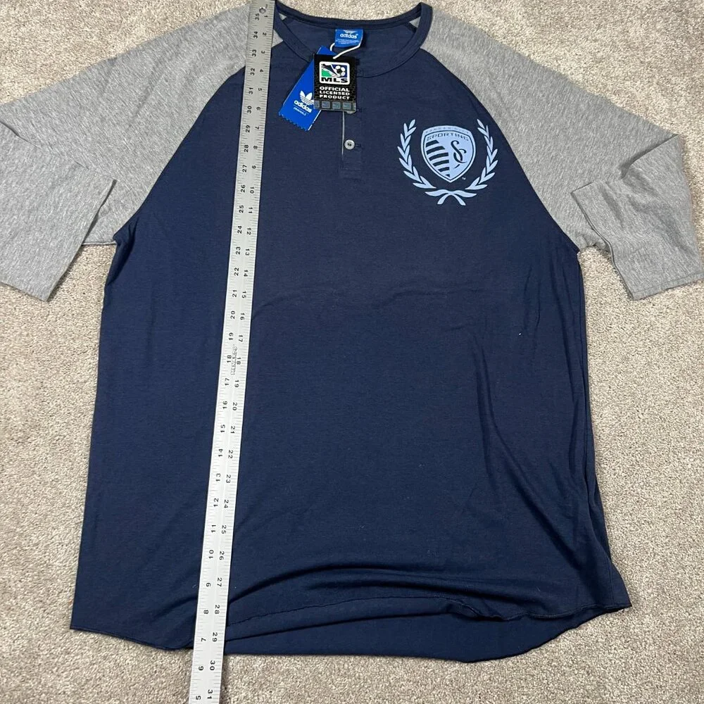 Adidas Mens L Blue Gray Sporting Kansas City MLS Soccer Raglan Sleeve Jersey NWT - Picture 6 of 7